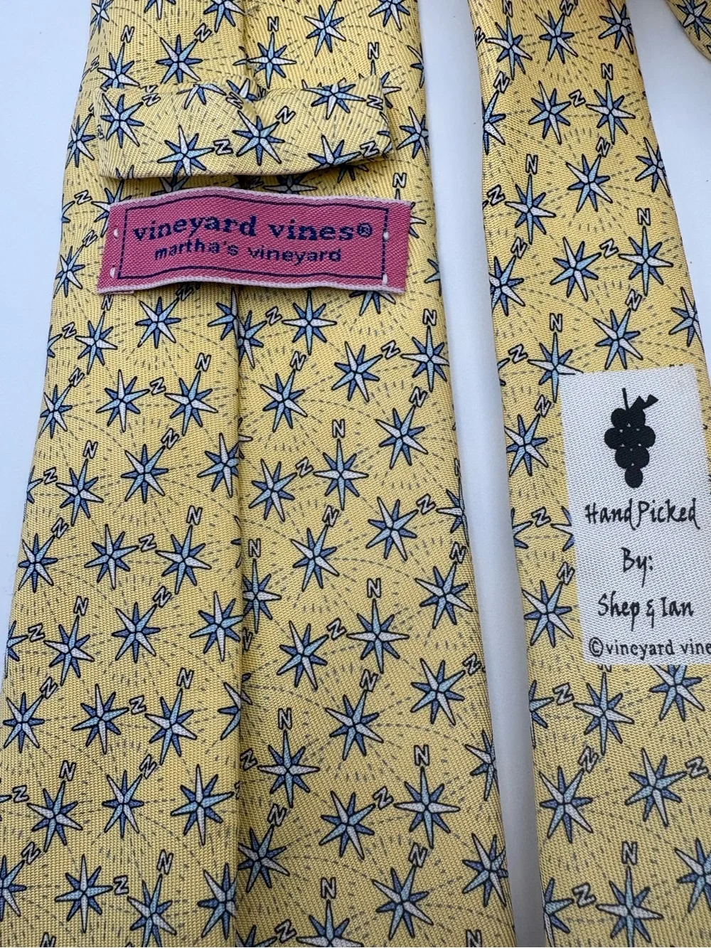 Vineyard Vines Youth Silk Tie, Yellow Nautical Compass & Stars 52
